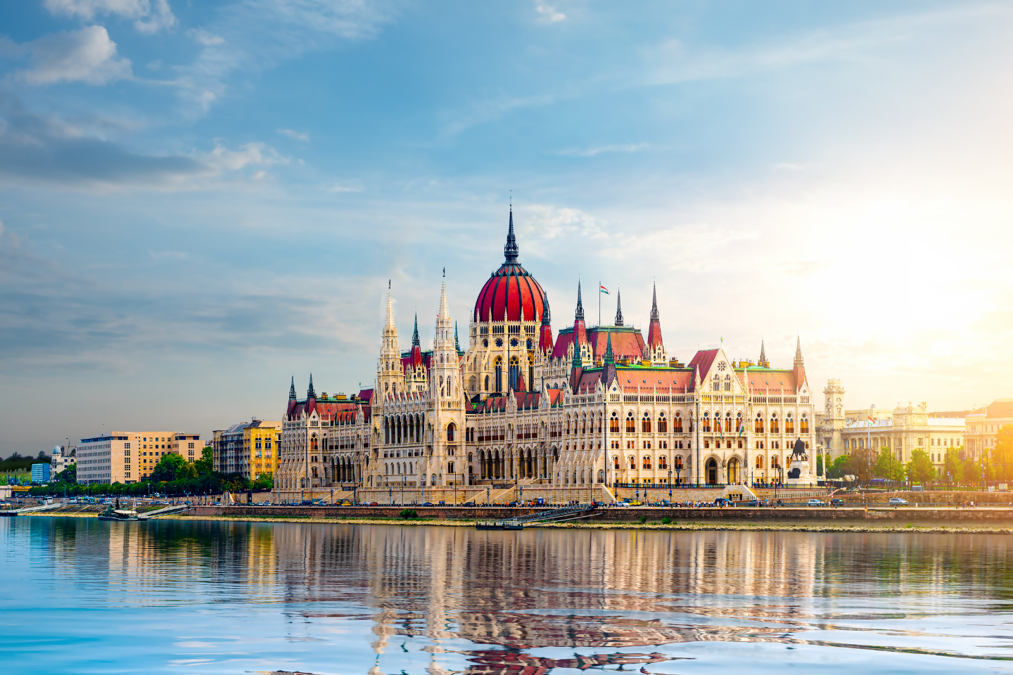 Budapest Parliament building reflected in the Danube River
