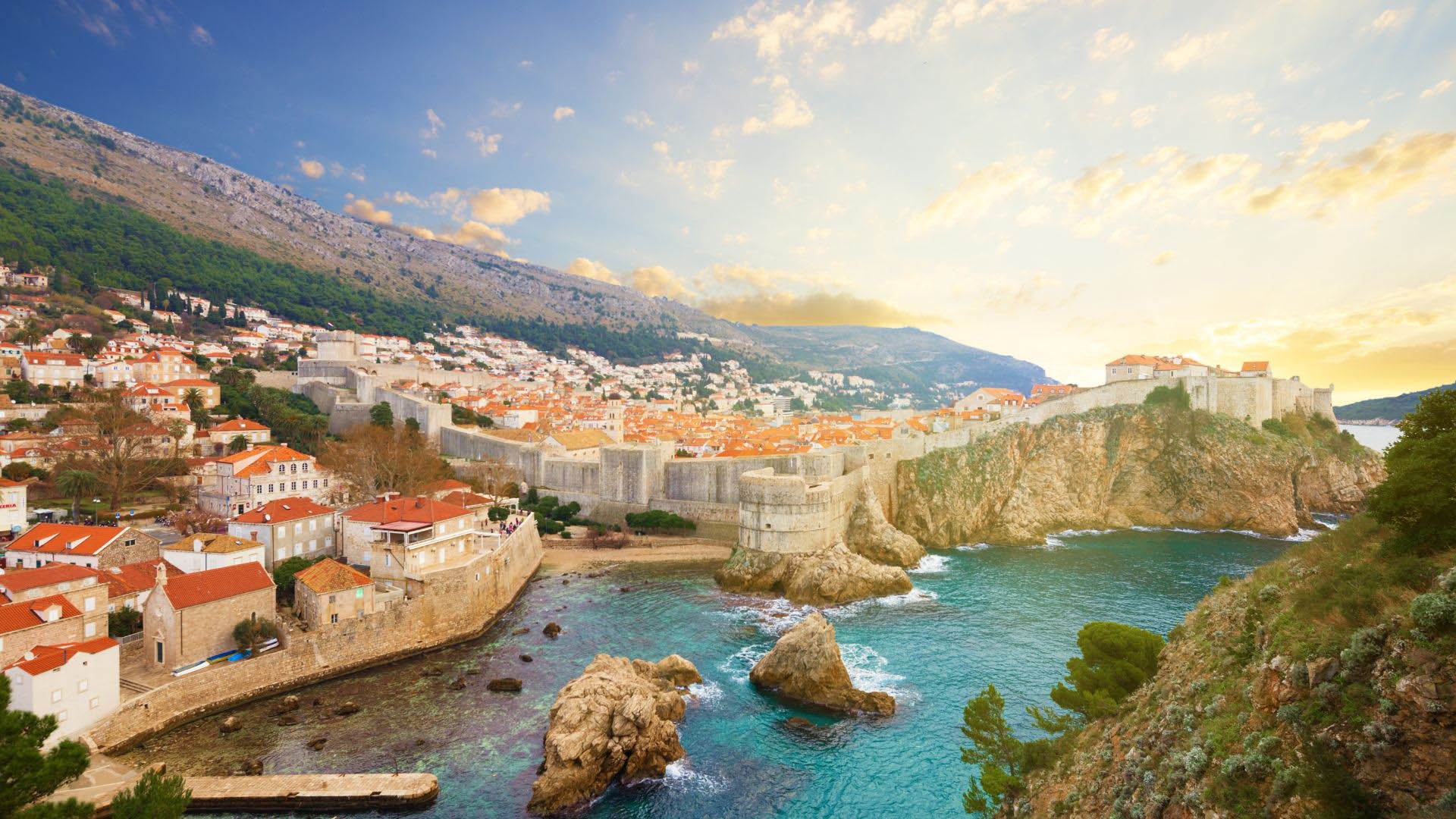 Croatia luxury destination coastline with luxury yacht sailing along Adriatic Sea