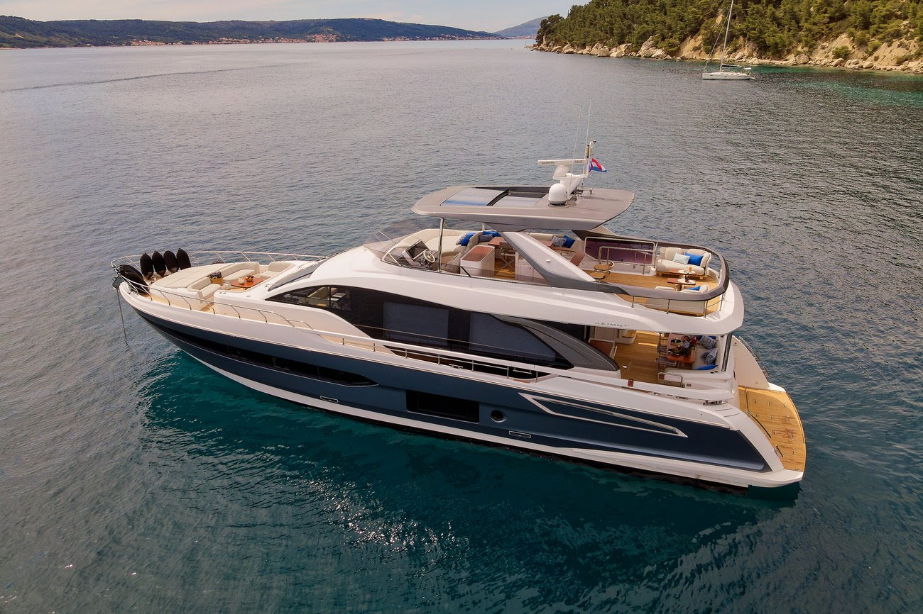 Azimut 78 motor yacht cruising the Croatian coast, available for private charter