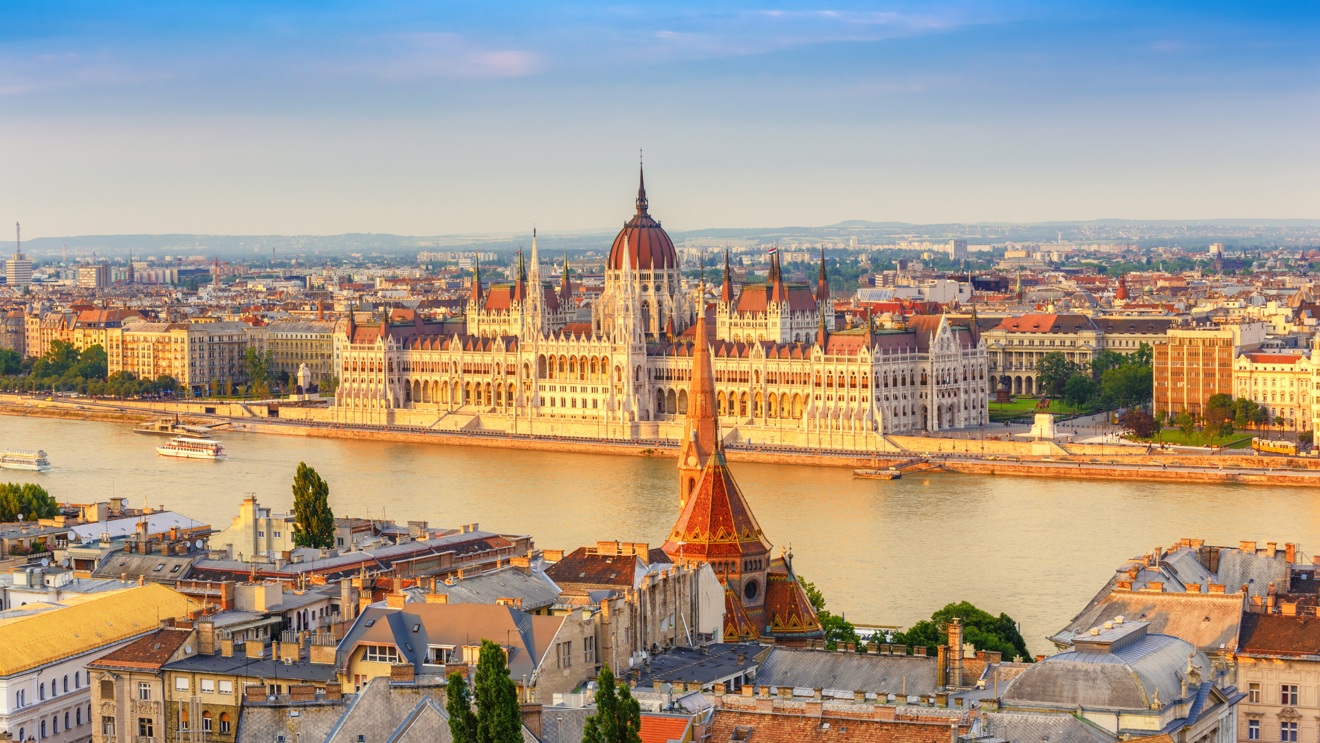 Budapest Parliament on the Danube at golden hour — AMA Waterways European river cruise