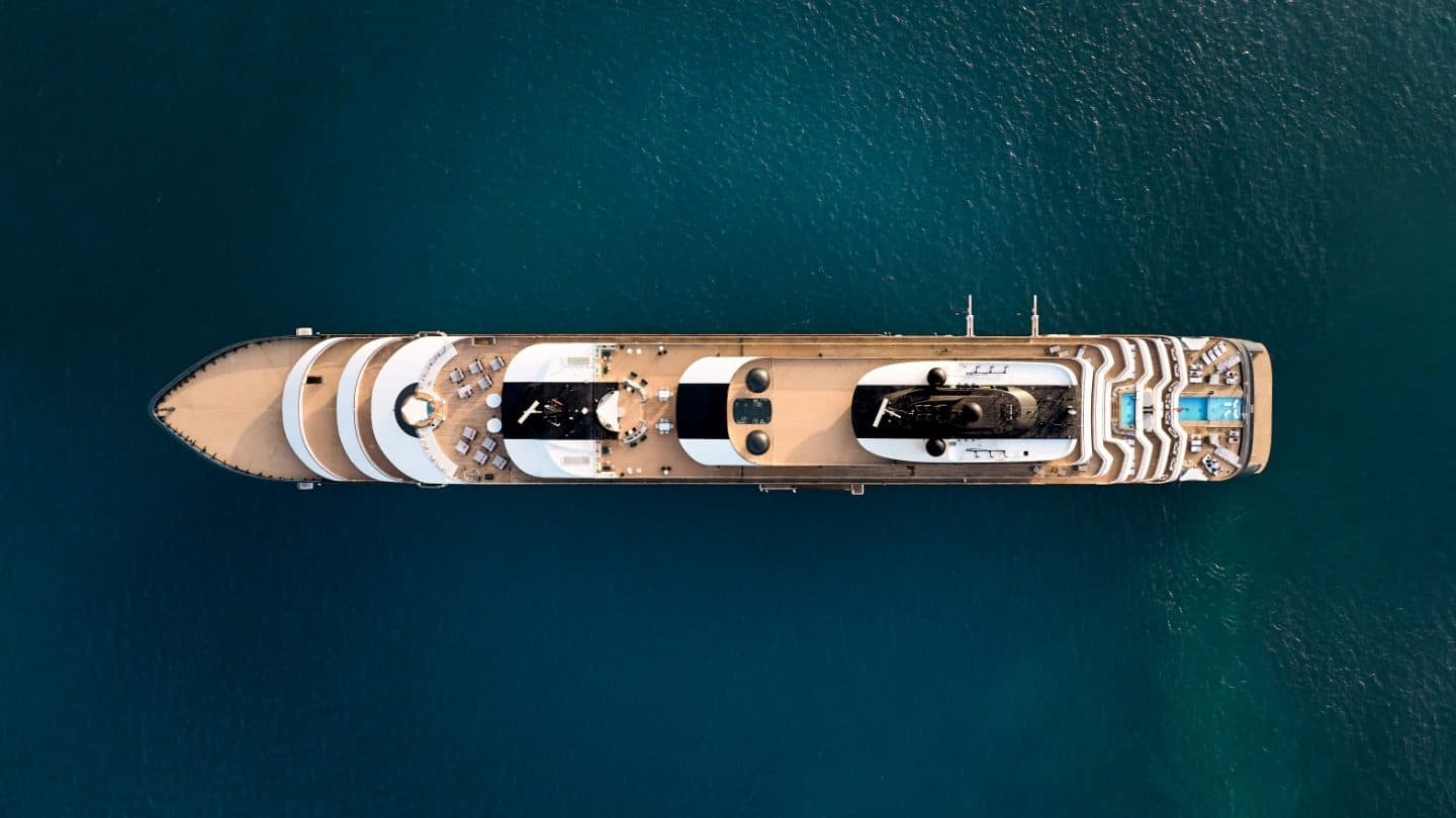 Ritz-Carlton Yacht Collection Evrima aerial view