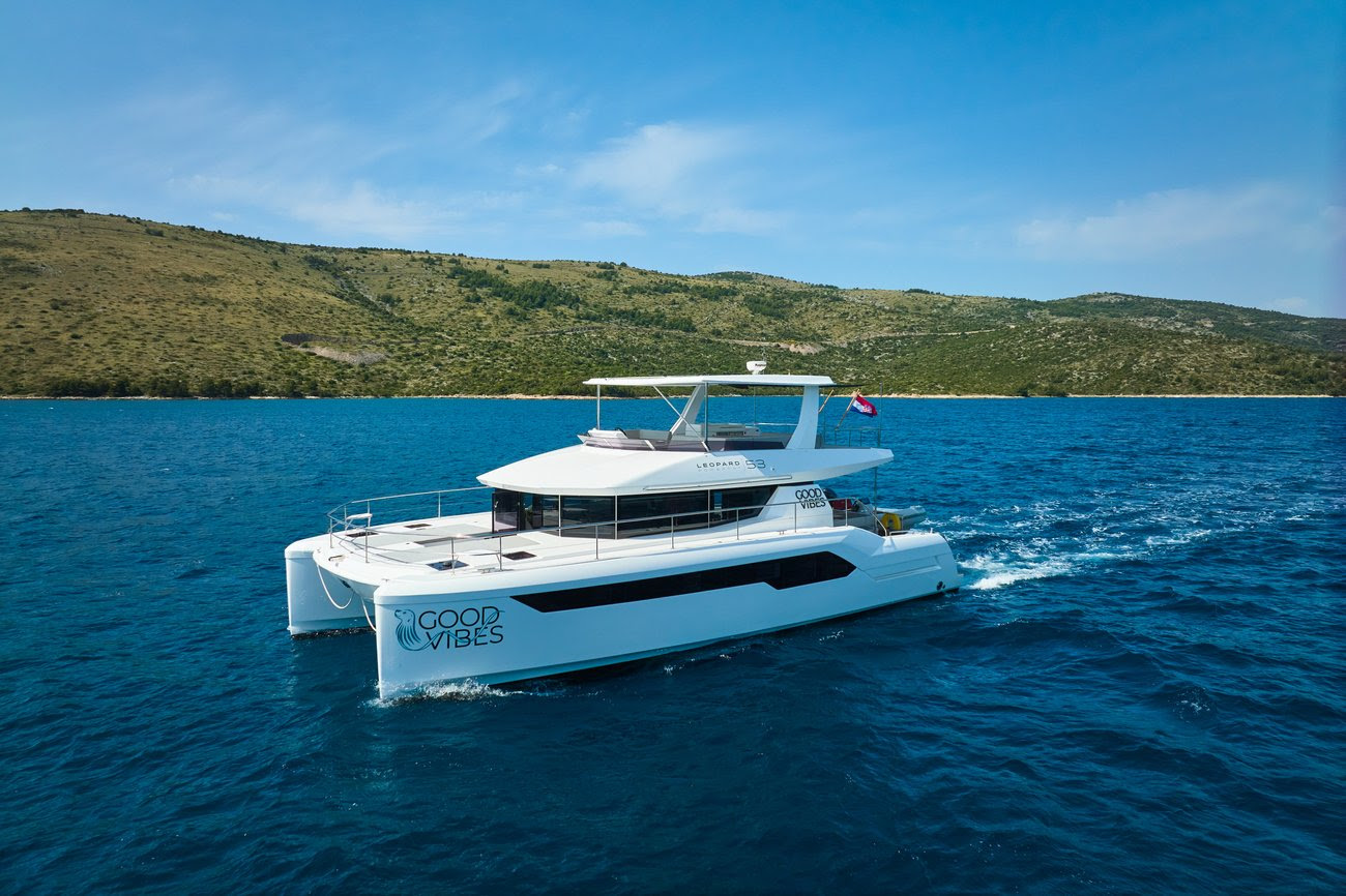 Leopard 53 Power catamaran sailing near the Croatian coastline