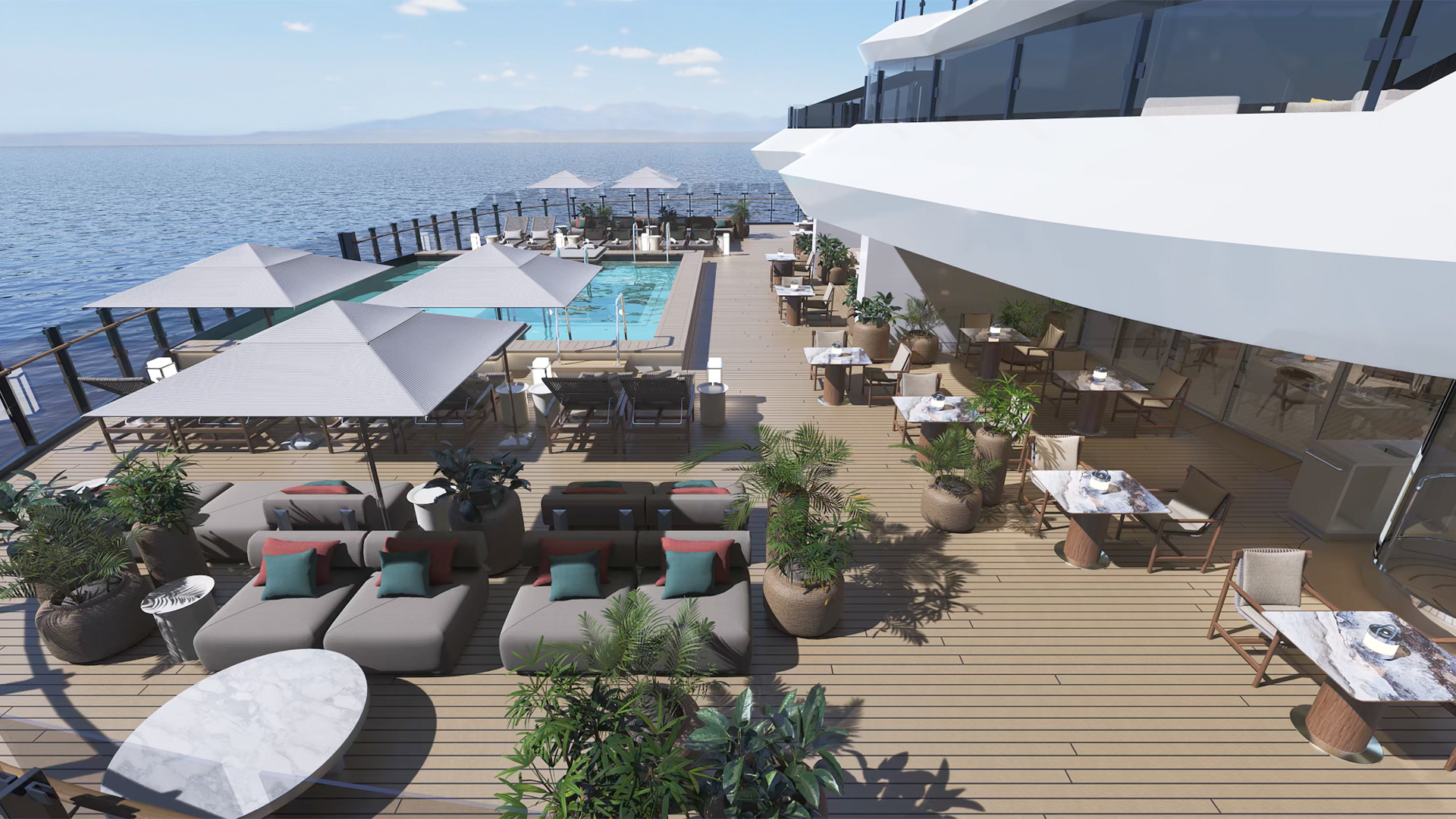 Beach House pool deck aboard Ritz-Carlton Yacht Collection Ilma
