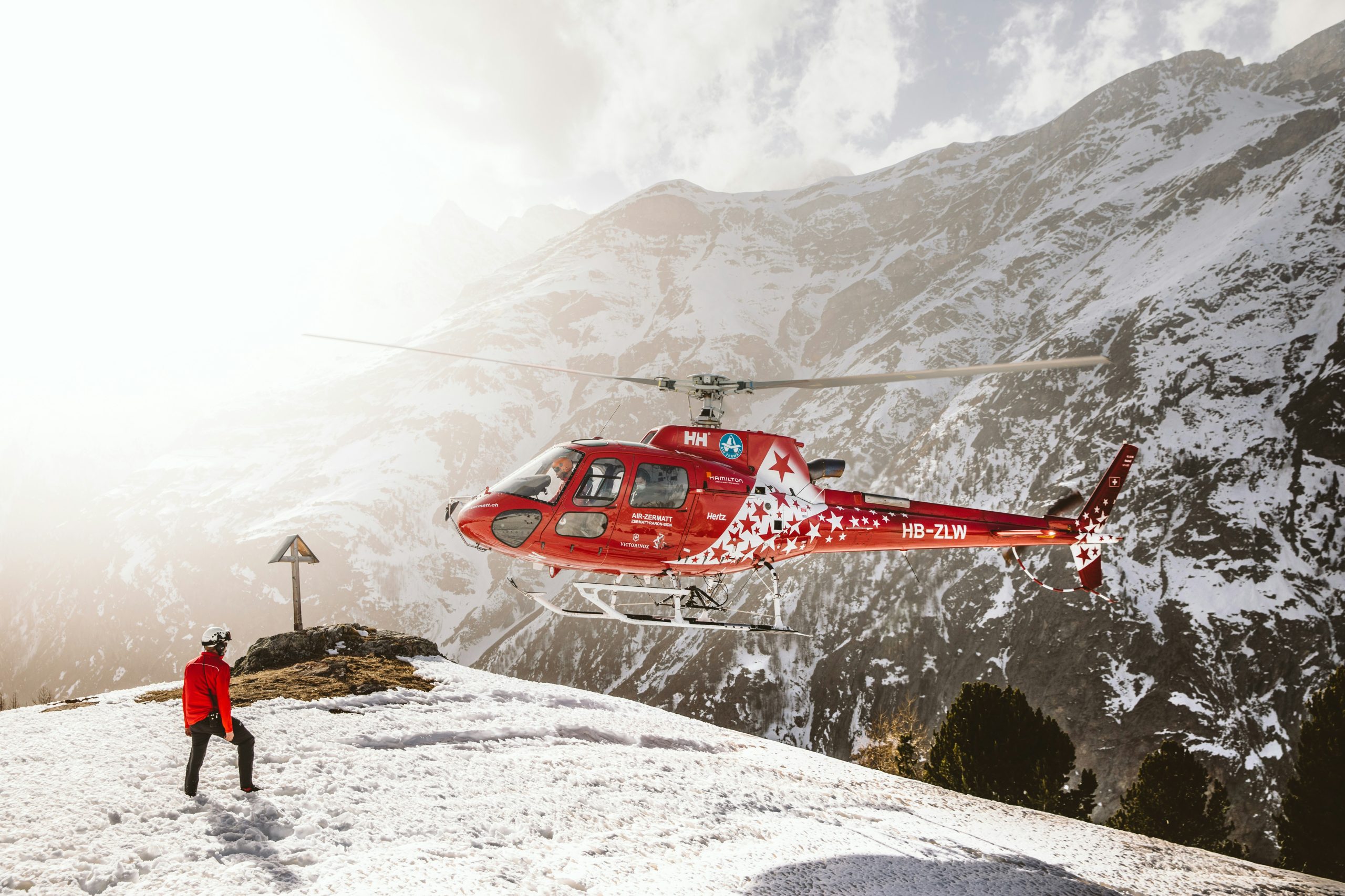 Helicopter in the Swiss Alps during a Zermatt executive retreat experience