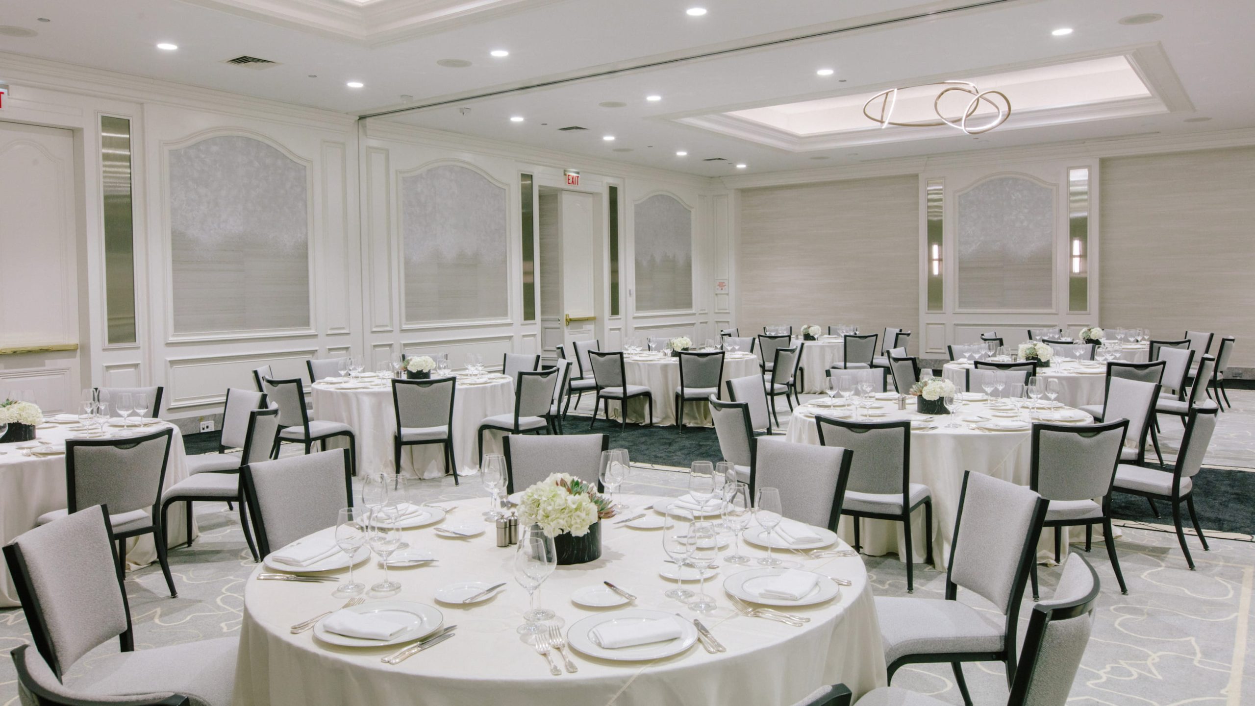 Eighth Floor State Room at Four Seasons Hotel Chicago, set banquet-style on the hotel's self-contained executive meeting floor