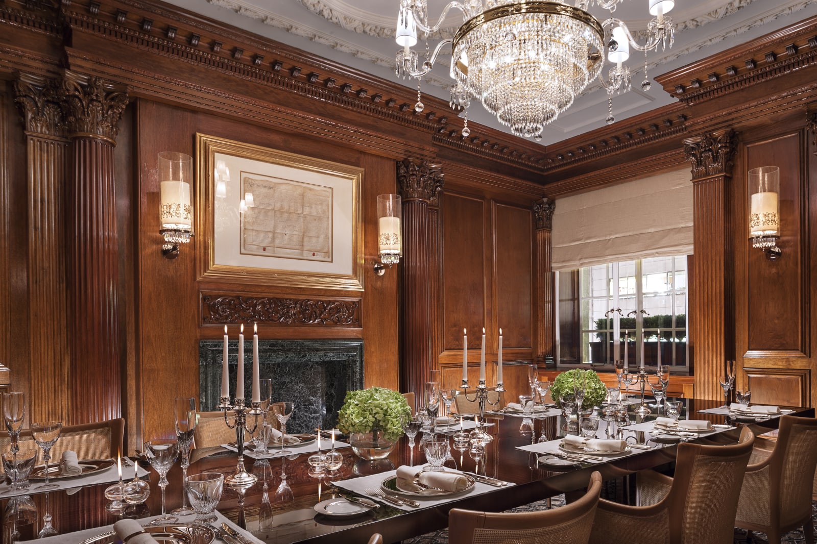 The Sir James boardroom at Rosewood London set for a private executive meeting seating 12 guests